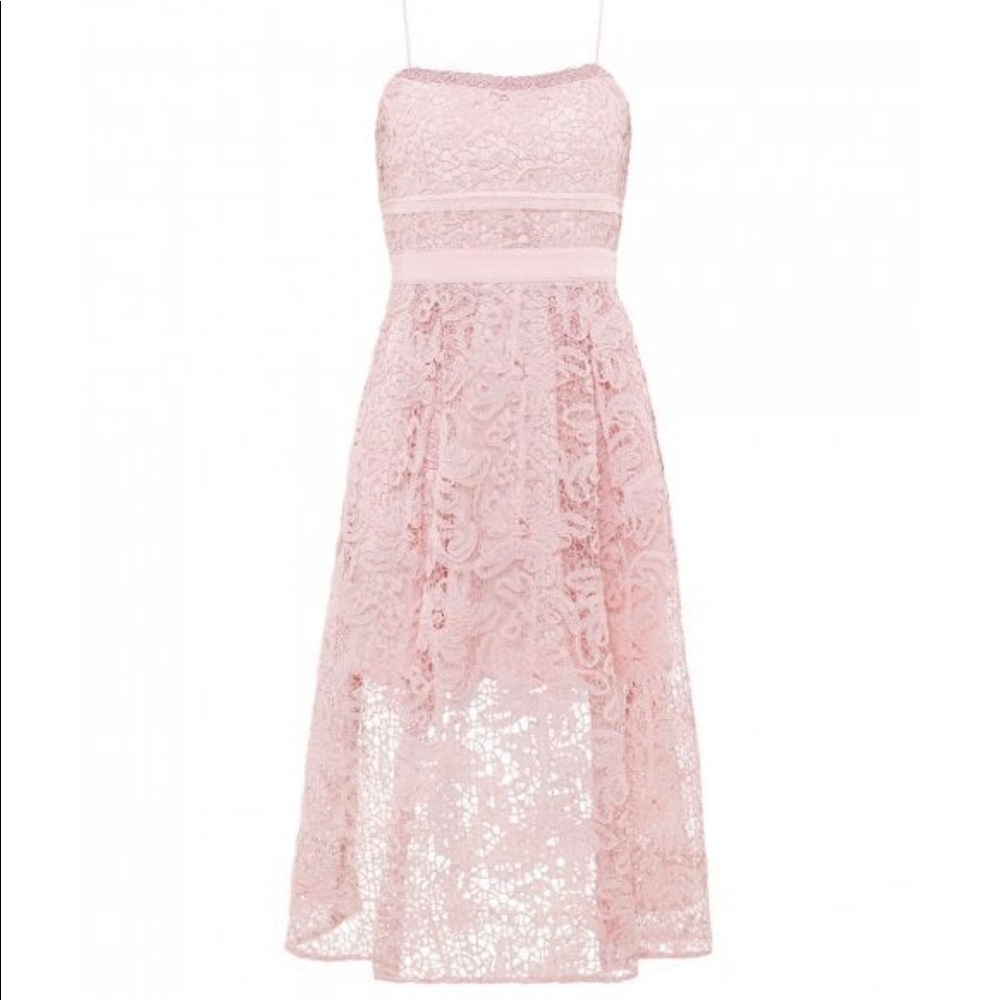 Self Portrait Floral Lace Sleeveless MIDI Cocktail Dress in Blush Sz 4 - Picture 4 of 10